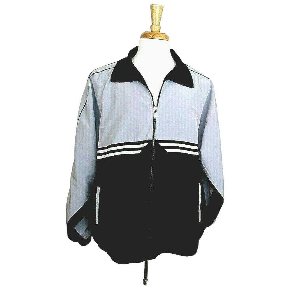 Vangelis Sportswear Jacket Mens Size Large Black Gray White Stripes Lining